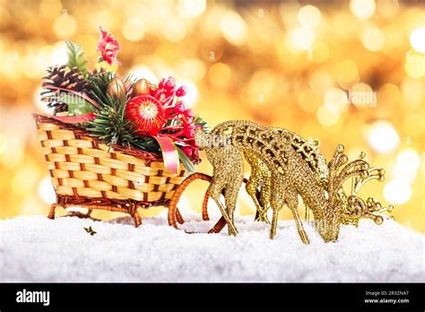 Christmas Decor Sleigh And Reindeers Stock Photo Alamy
