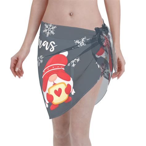 Adobk Three Cute Christmas Gnomes Swimsuit Coverups For Women Beach Bikini Short Skirt For