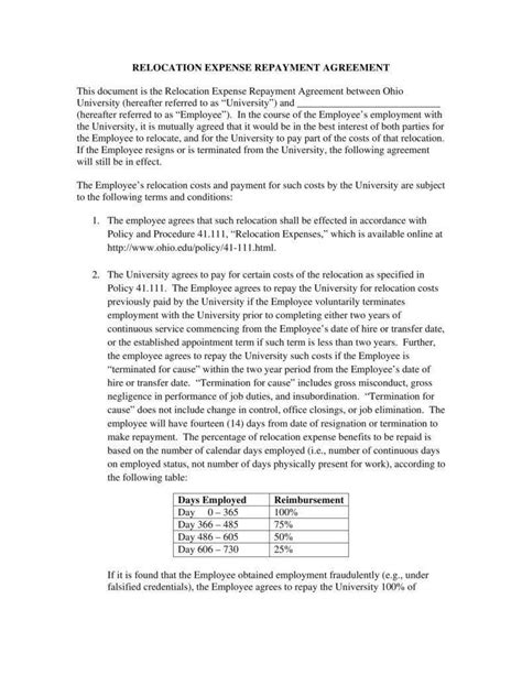 Employee Relocation Agreement Template