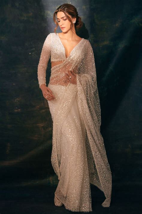 Kriti Sanon In Crystal Pearl Saree Seema Gujral