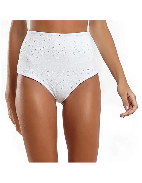 White High Waist Lace Brazilian Bikini Bottom Bottom Laise Branco