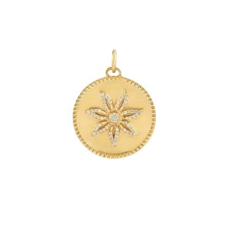 Pave Diamond Pendant, Pave Diamond Circle Pendant, Handmade 14k Solid Yellow Gold Round Disc ...