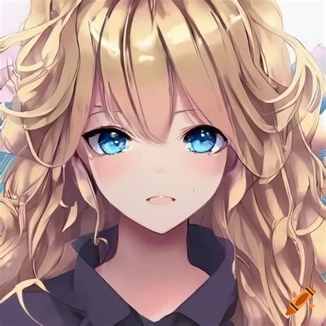 Anime Girl With Curly Blonde Hair And Blue Eyes