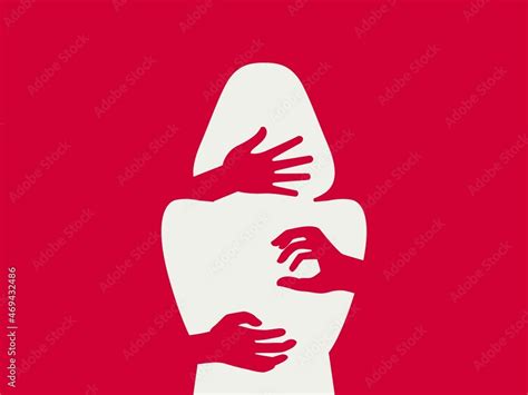 Silhouette Of Woman Harassment Vector Illustration Hands Of Man