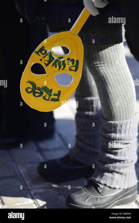 Russian Activist Holds Stylized Mask Reads Free Pussy Riot On Picket To Free Pussy Riot