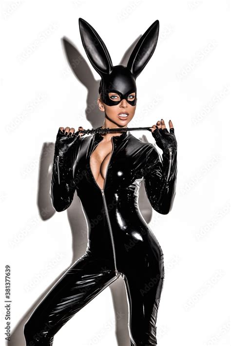 Halloween Sexy Girl In Bunny Costume Sexy Blonde Beautiful Woman Posing In Latex Costume And