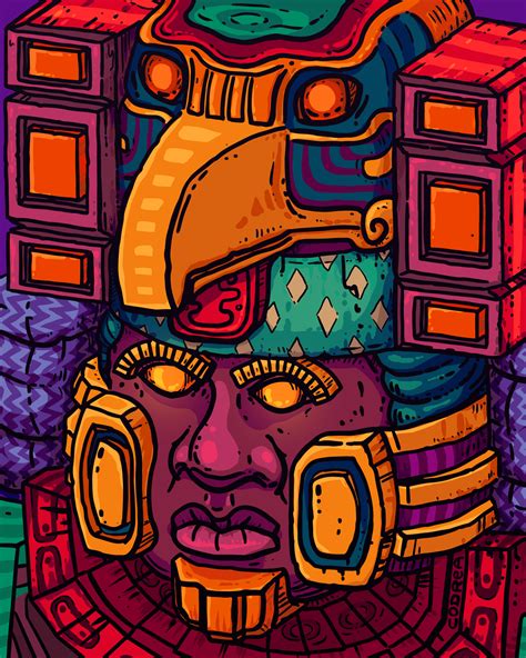 Olmec Head Illustration | Illustration, Painting, Pattern illustration