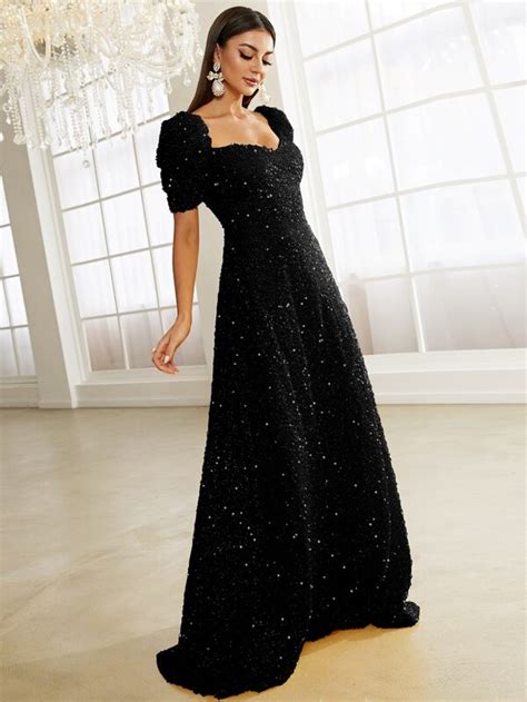 Missord Sweetheart Neck Puff Sleeve Sequin Formal Dress Shein Uk