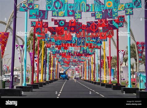 FIFA World Cup decorations at Doha's corniche Stock Photo - Alamy