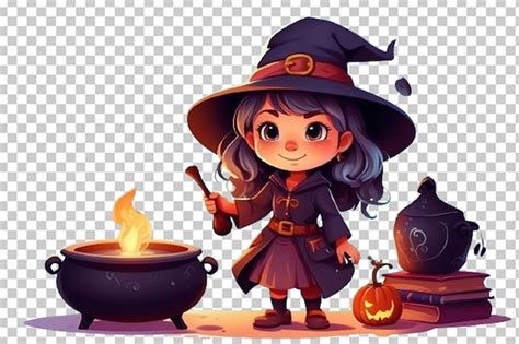 Linda Ni A Bruja De Dibujos Animados Con Magia Archivo Psd Premium