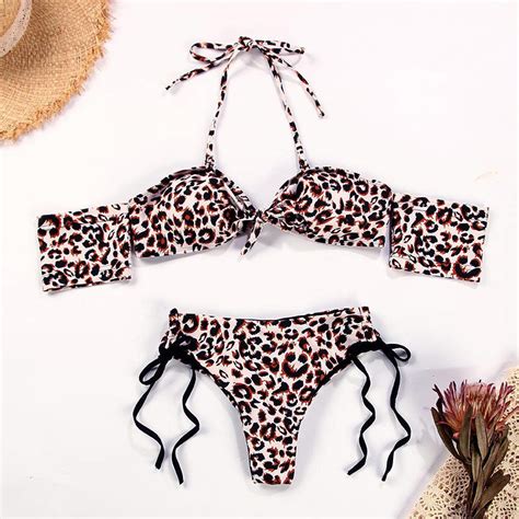High Quality Women Leopard Print Off Shoulder Sexy Bikini Bikini And Swimwear Price