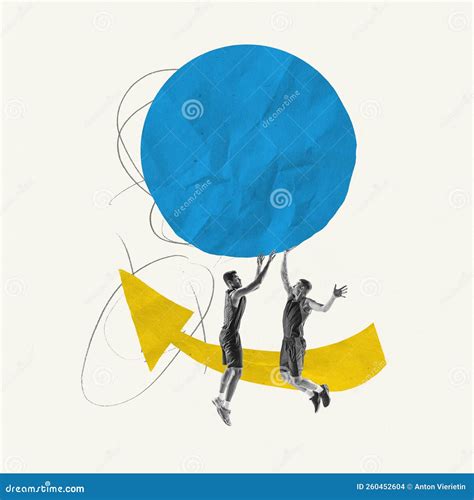 Creative Design. Two Young Men, Professional Basketball Players in