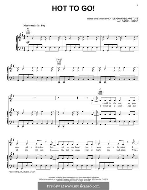 HOT TO GO Chappell Roan By D Nigro Sheet Music On MusicaNeo
