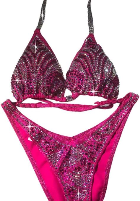 Amazon Hot Pink Crystal Bikini Figure Physique Competition Suit