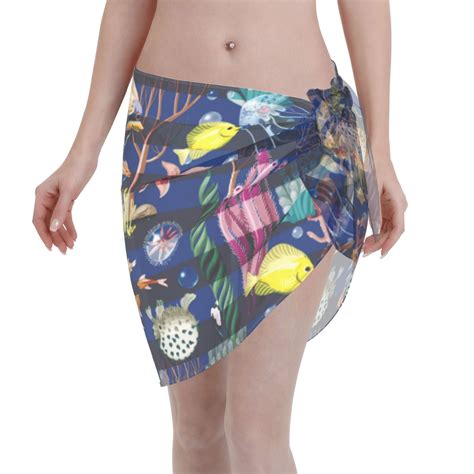 Coaee Sea Inhabitans And Herb Women S Short Sarongs Beach Wrap Sheer Bikini Wraps Chiffon Cover