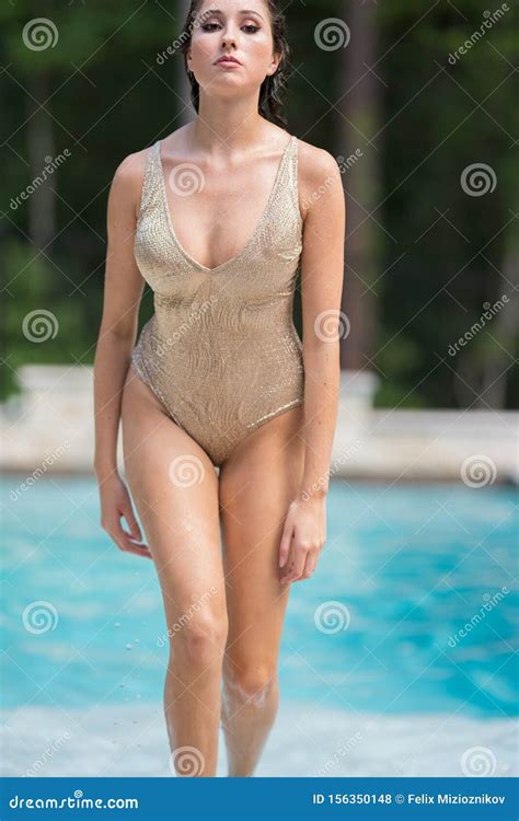 Woman Coming Out Of Pool In Wet Bikini Stock Photo Image Of Relaxation Cool