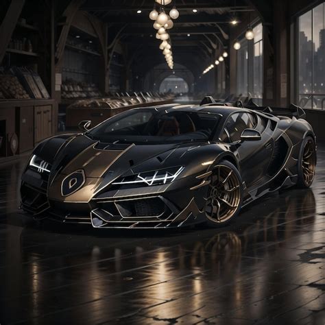 A Black And Gold Lamborghini With The Word Bugatti On The Front