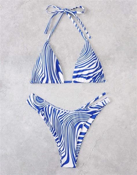 Shein Blue Bikini Self Tie Women S Fashion Swimwear Bikinis Swimsuits On Carousell