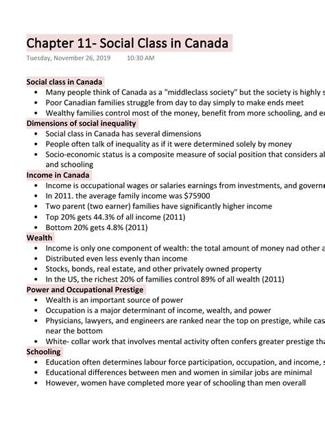 intro to soc: Chapter 11- Social Class in Canada - Social class in