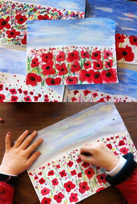 Poppy field perspective painting - Remembrance Day art project Poppy ...