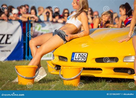 Semi Naked Girls Erotically Wash A Sports Car Editorial Photography Image Of Metal Erotic