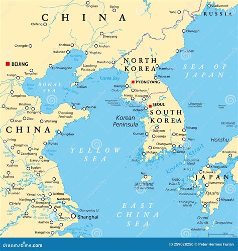 Penisola Coreana Regione Dell'asia Orientale Corea Mappa Politica