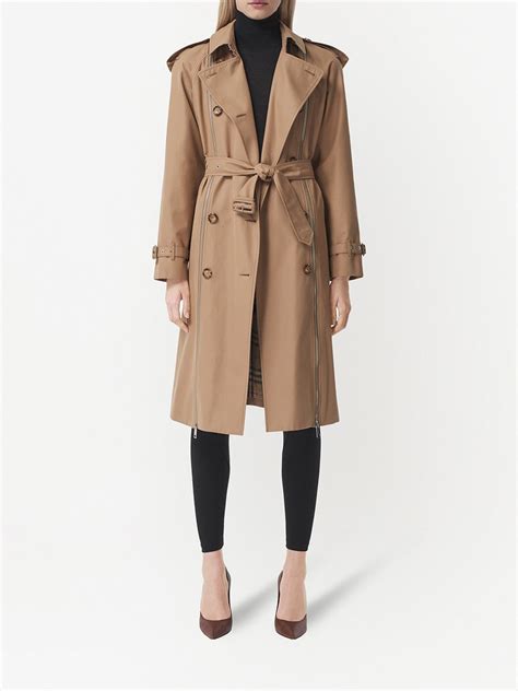 Burberry Zip Detail Trench Coat Brown Farfetch Uk