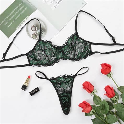 Jual See Through Lace Lingerie Set Women Underwear Transparent Sexy Mesh Bra And Panties