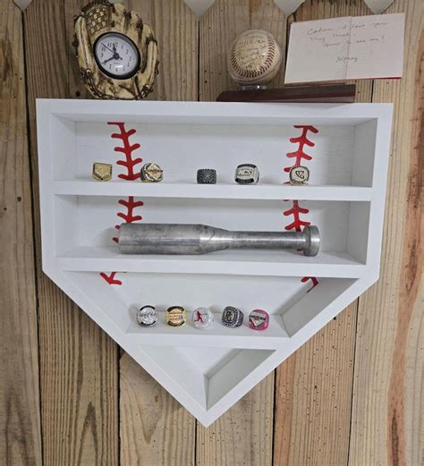 Baseball/softball Shelf - Wood Home Plate Decor - Autographed Ball Case ...