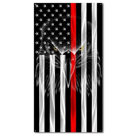 Ghost Eagle American Flag | Thin Red Line Fire Metal Wall Art