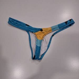 Bauhaus Geo Blue Men S Swim Bikini Brief Half Back Cheeky Thong By Rayze Formerly Nutshack Etsy