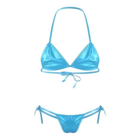 Iixpin Ensemble Lingerie Sissy Homme Sexy Bikini Dos Nu Sous V Tement Satin String Underwear