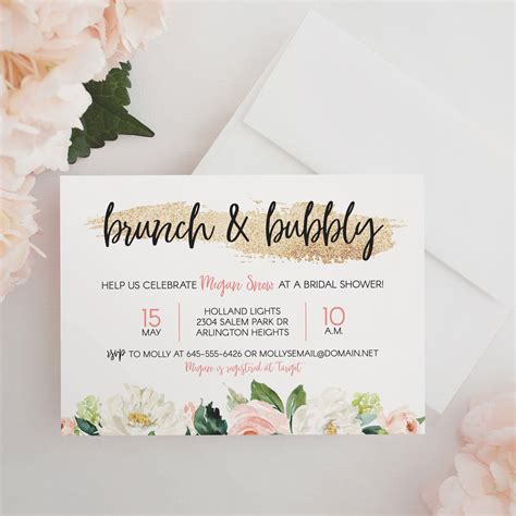 Brunch And Bubbly Bridal Shower Invitation Gold And Blush Pink Bridal Shower Brunch Champagne