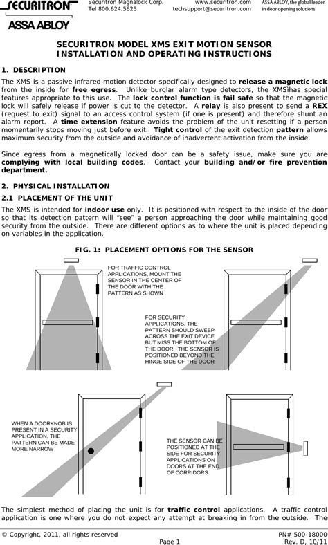 Securitron Xms 500 18000d Installation And Operating Instructions Io 18000 20d