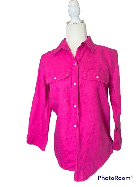 LAUREN Ralph Lauren Barbie Hot Pink 100 Linen Button Gem