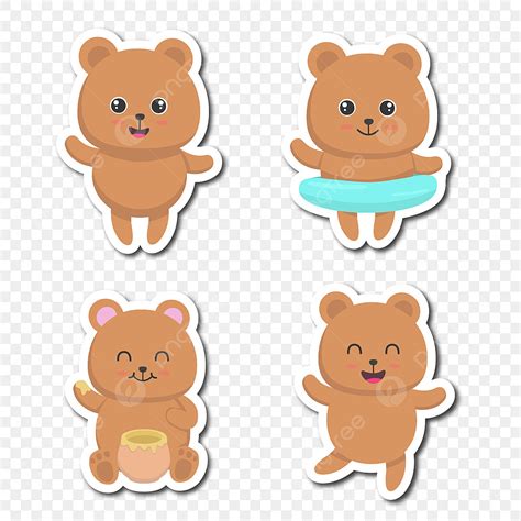 Set Stiker Kawaii Lucu Beruang Beruang Beruang Lucu Stiker Png Dan