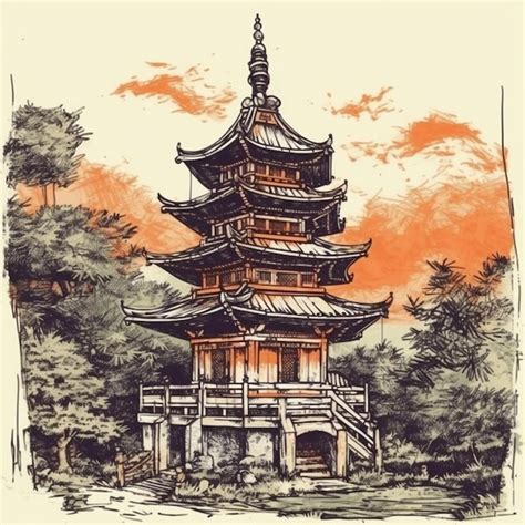 Premium AI Image Watercolor Painting Of A Beautiful Temple