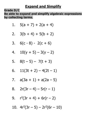 Simplifying Algebraic Expressions Practice