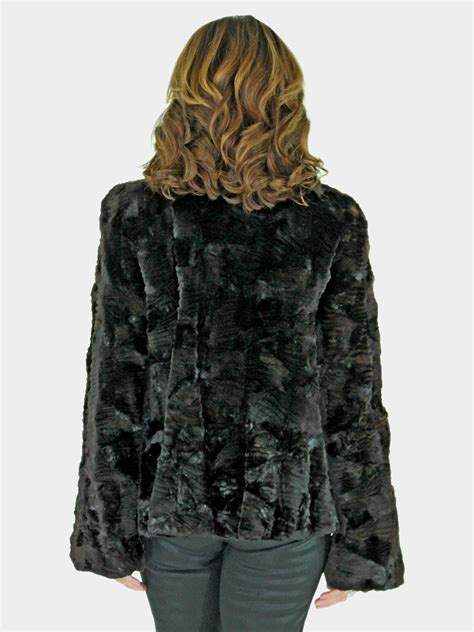 Black Sheared Mink Fur Jacket With Laser Grooving Medium Estate Furs