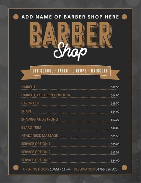 Custom Made Barber Shop Price List We Will Add The Content For You