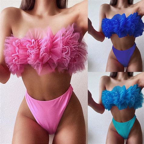 Tejiojo Women S Summer Swimsuit Bikini Women Sexy Push Up High Cut Lace Up Halter Bikini