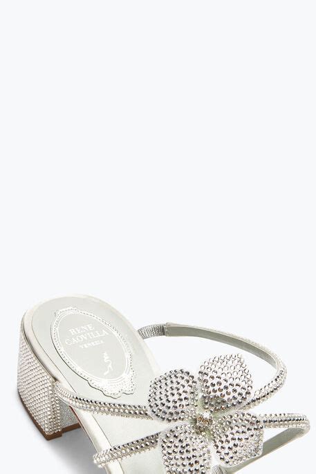 Jeweled Floriane Silver Slider Sandal With Flowers 40 Rene Caovilla®