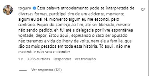 Indiciado por homicídio influenciador Toguro se defende Não me escondi