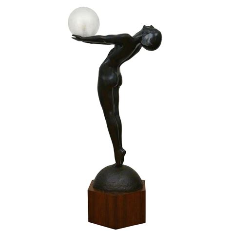 Clarté Life Size Art Deco Bronze Lamp Standing Nude with Globe by Max Le Verrier For Sale at