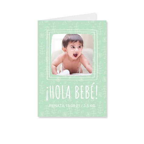 Tarjeta Menta Floral ¡hola Bebé Fotomanía