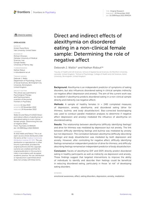 Pdf Direct And Indirect Effects Of Alexithymia On Disordered Eating