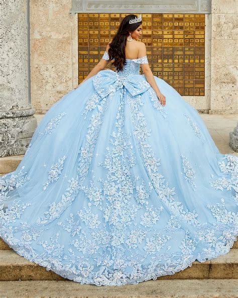 Light Blue Quinceanera Dress 2023 With Big Bow Sparkle Floral Sequins