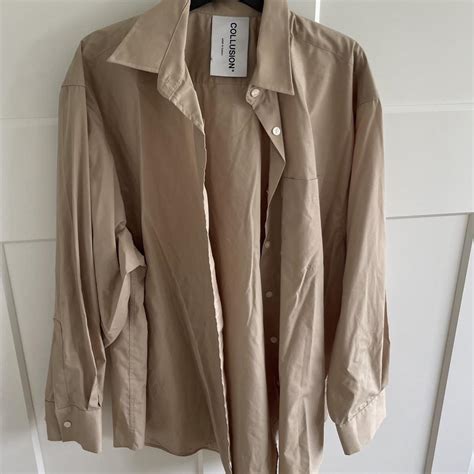 Collusion Oversized Nude Beige Shirt Size 6 Worn Once Depop