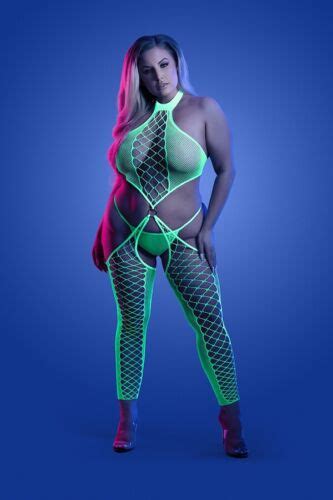 Fantasy Lingerie Plus Neon Fishnet Glow In The Dark Bodystocking Ravewear EBay