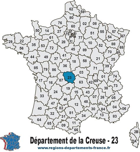 Département 23 la CREUSE carte région localisation et départements